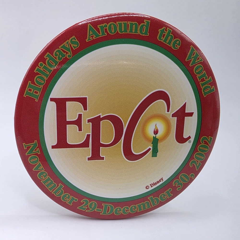 DISNEY WORLD BUTTON PIN EPCOT HOLIDAYS AROUND THE WORLD CHRISTMAS 2002